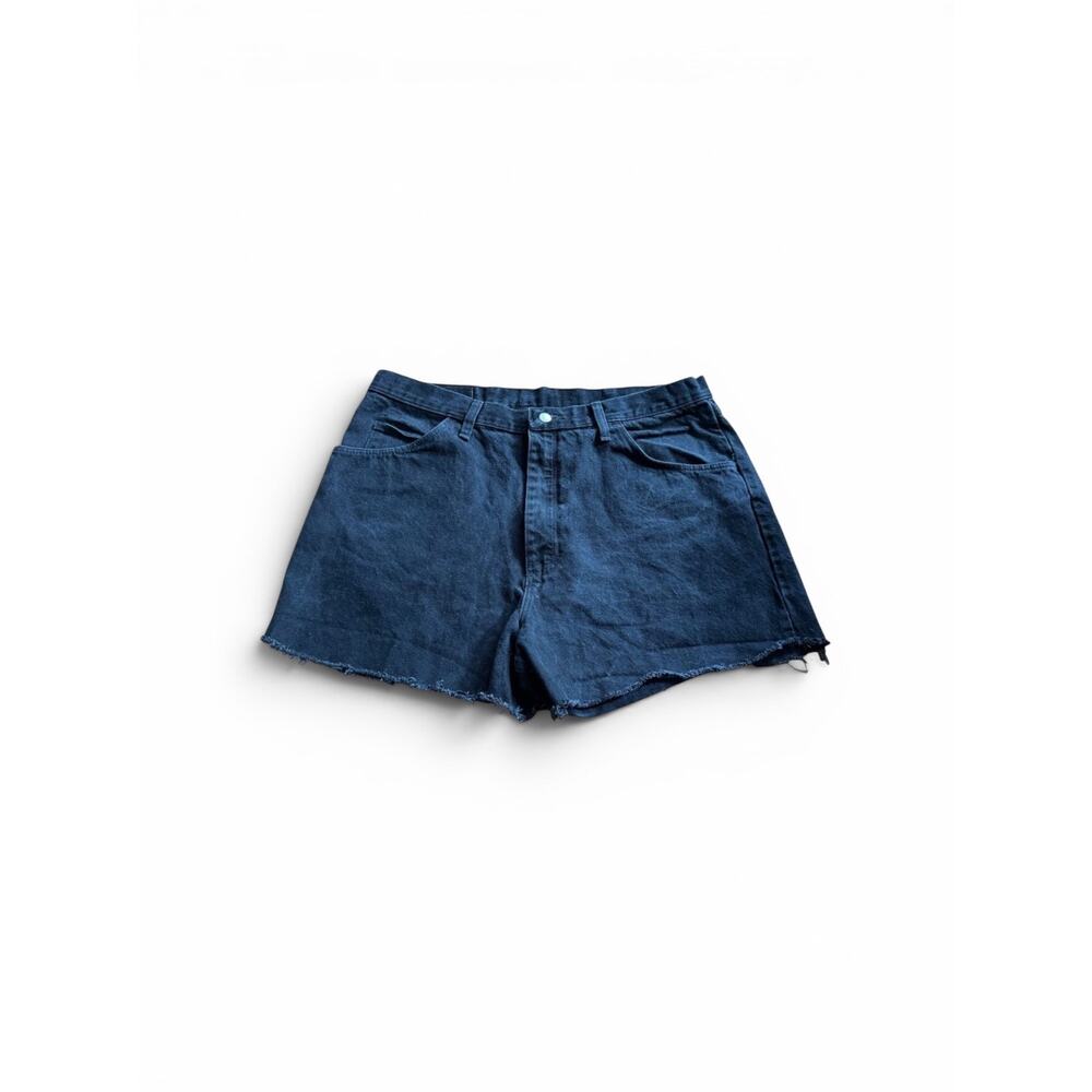 Wrangler Off Black Denim Jean Shorts Raw Hem Cut Reworked DIY Size 38 Festival